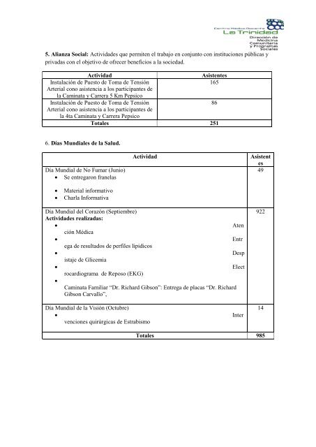 resumen general - Centro Médico Docente La Trinidad