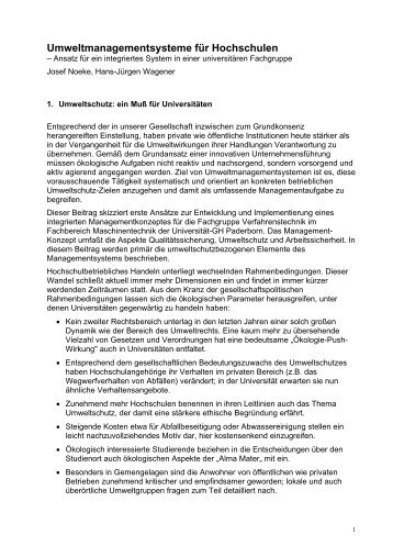 Umweltmanagementsysteme fÃ¼r Hochschulen - UniversitÃ¤t Paderborn