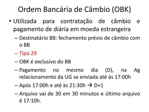 Modalidades de Pagamento Ordens Bancárias (OB) - 11 Icfex