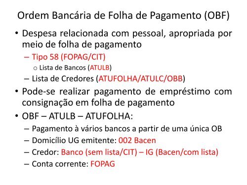 Modalidades de Pagamento Ordens Bancárias (OB) - 11 Icfex