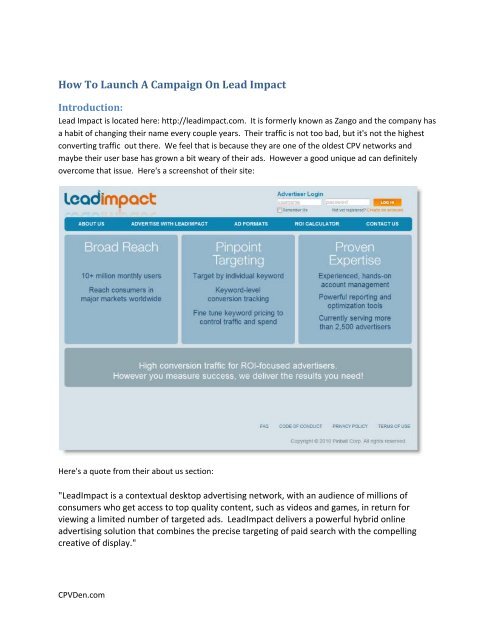 How To Launch A Campaign On Lead Impact - CPV Den Members ...
