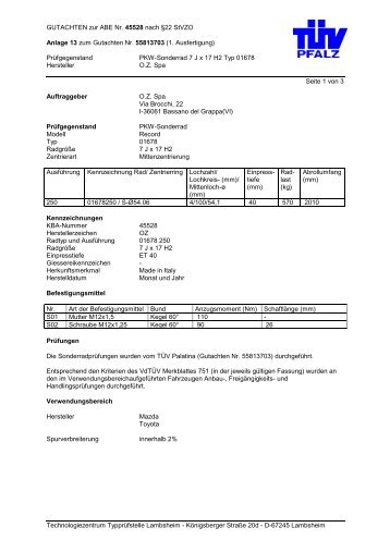 PrÃ¼fgegenstand PKW-Sonderrad - Autoteilefrau.eu