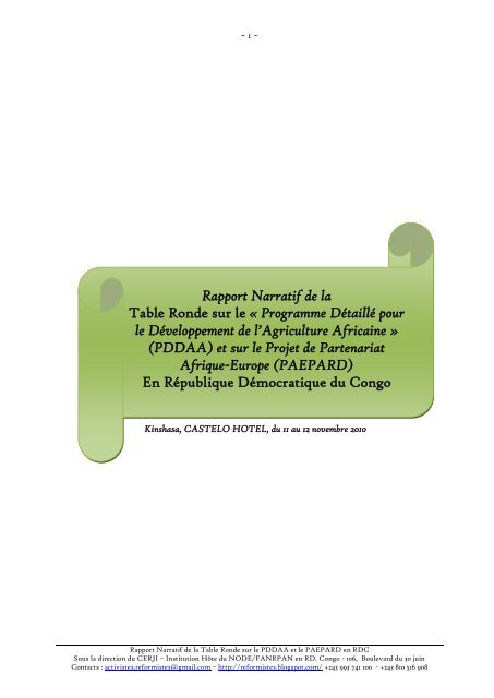 Rapport Narratif De La Table Ronde Sur Le A Programme Fanrpan