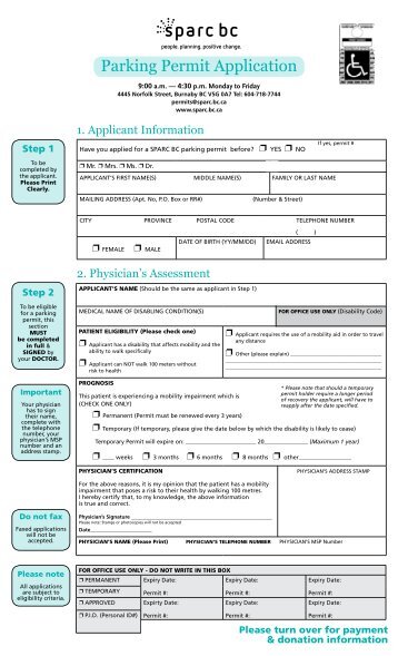 Parking Permit Application - Sparc BC