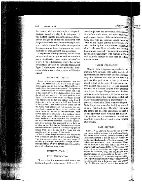 Radiocarpal Dislocation Classification Rationale for Management and