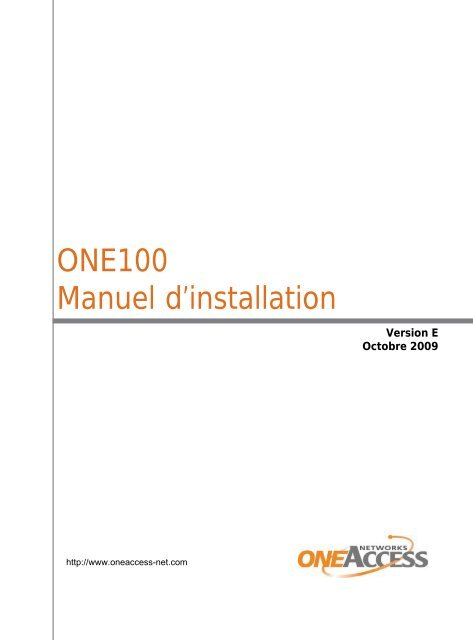 ONE100 Manuel d'installation - OneAccess extranet