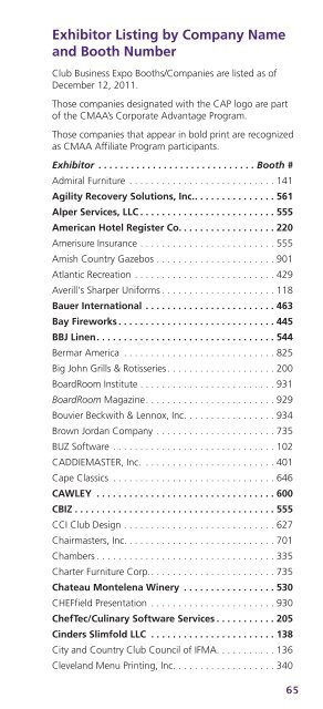 Exhibitor Listing by Company Name and Booth Number