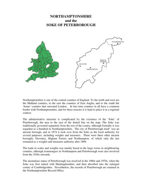 NORTHAMPTONSHIRE and the SOKE OF PETERBOROUGH