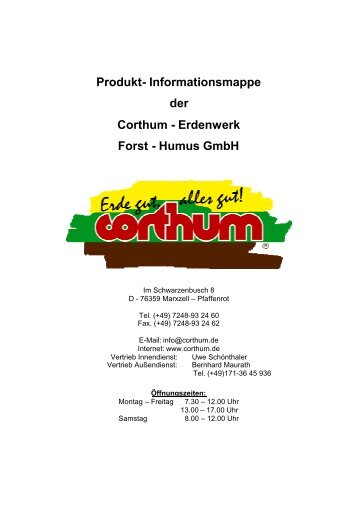 Produkt- Informationsmappe der Corthum - Erdenwerk Forst ...