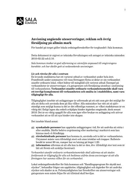 Riktlinjer fÃ¶r uteserveringar, reklam och Ã¶vrig ... - Sala kommun