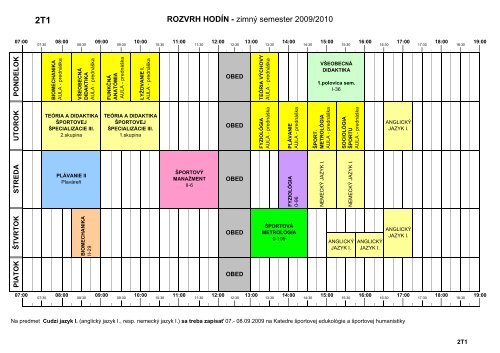 ROZVRH HODÃN - zimnÃ½ semester 2009/2010 - Fakulta telesnej ...