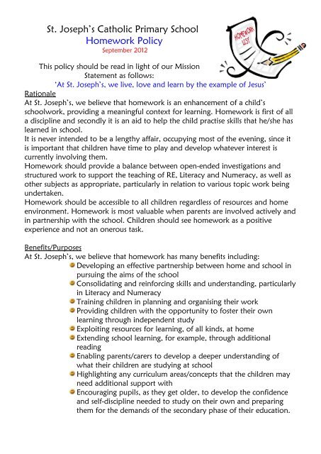 St. Joseph's Catholic Primary School Homework Policy
