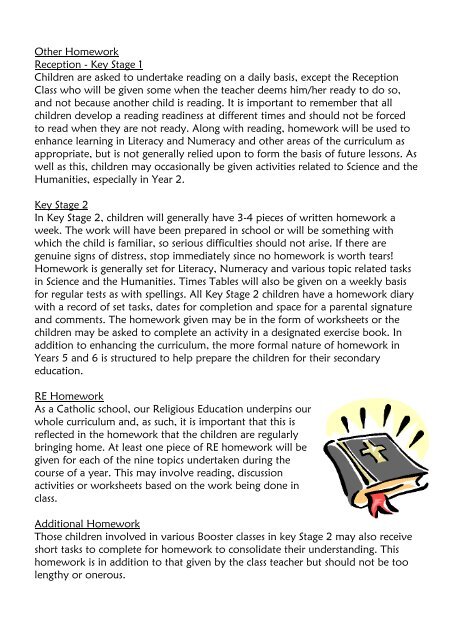 St. Joseph's Catholic Primary School Homework Policy