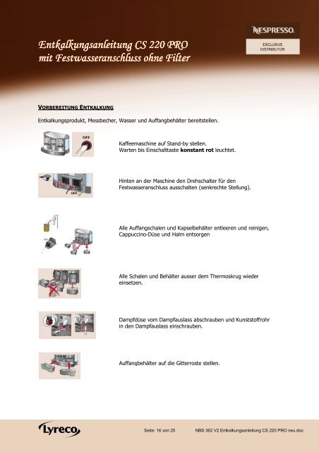 NBS 362 V2 Entkalkungsanleitung CS 220 PRO neu - lyreco