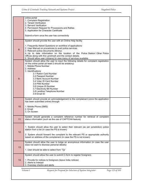 CCTNS nagaland_SI_RFP_Volume 1.pdf - National Crime Records ...