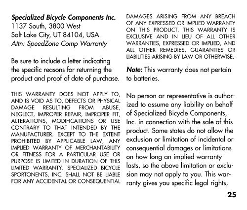 SPEEDZONE COMP CYCLOCOMPUTER - Specialized Bicycles