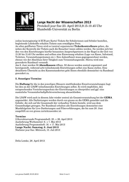 Lange Nacht der Wissenschaften 2013 Protokoll jour fixe 23. April ...