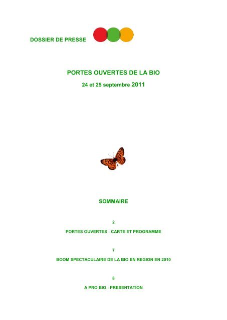 Portes ouvertes de la bio 24 et 25 septembre 2011 ... - A PRO BIO