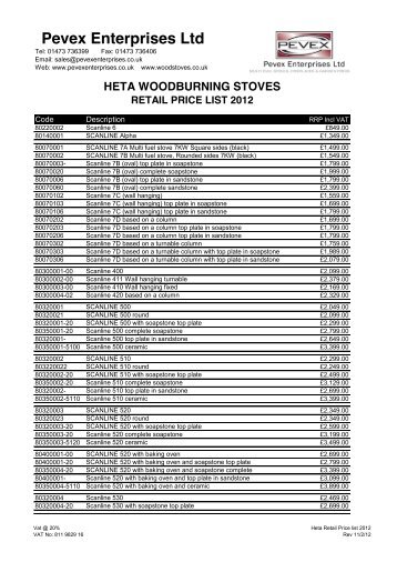 Heta stove Retail Price List 2012 - Cambridge Stoves