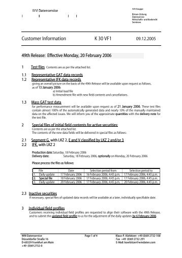 Customer Information K 30 VF1 - WM Datenservice