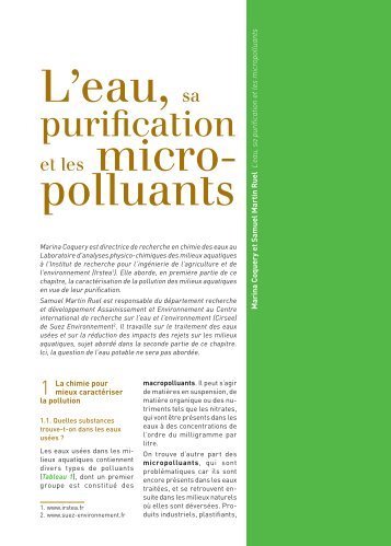 L'eau, sa purification et les micropolluants - Mediachimie.org