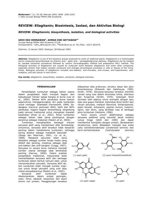 REVIEW: Ellagitanin; Biosintesis, Isolasi, dan Aktivitas Biologi - UNS