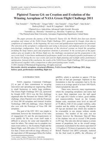 Pipistrel Taurus G4 - Journal of Mechanical Engineering