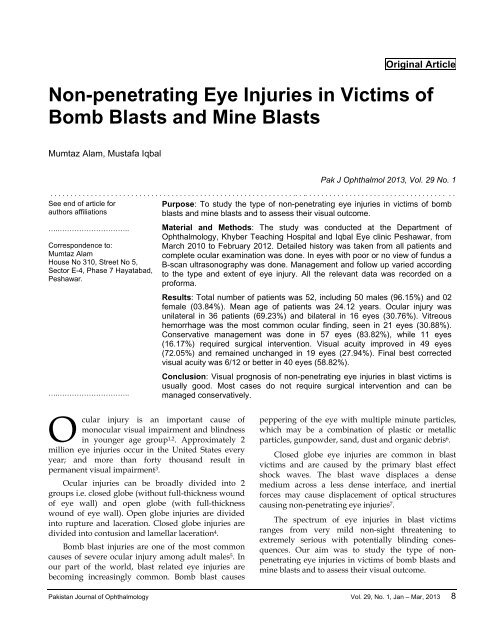 Non-penetrating Eye Injuries in Victims of Bomb Blasts and Mine ...