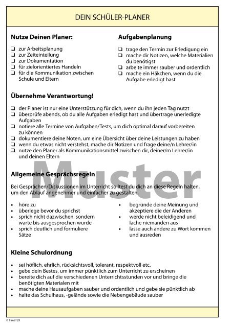 Muster Schüler-Planer SEK - Timetex