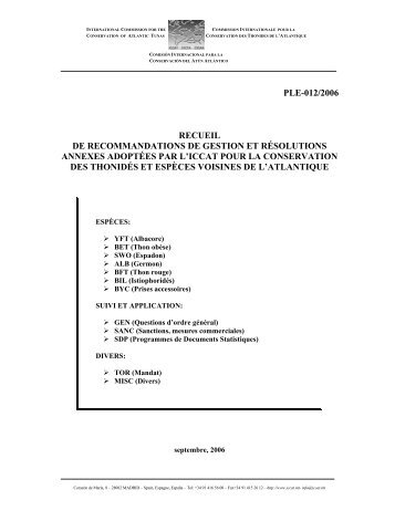 ple-012/2006 recueil de recommandations de gestion et ... - Iccat