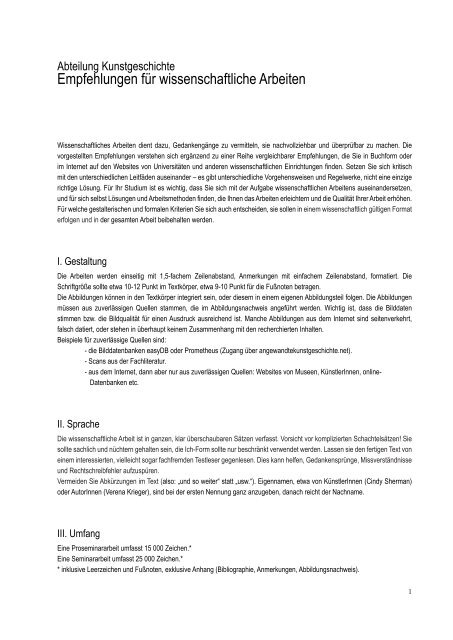 Empfehlungen fÃ¼r wissenschaftliche Arbeiten (pdf) - Kunstgeschichte