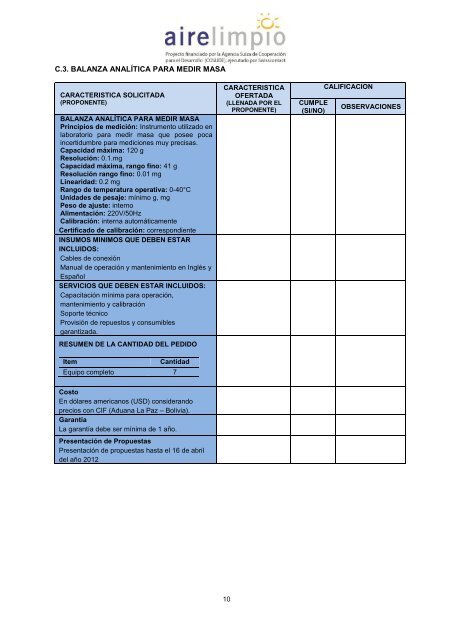 TERMINOS DE REFERENCIA Calidad del Aire ... - swisscontact