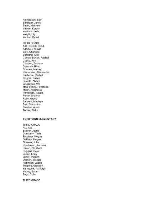 2009-10 3rd Qtr Honor Roll - York County Schools