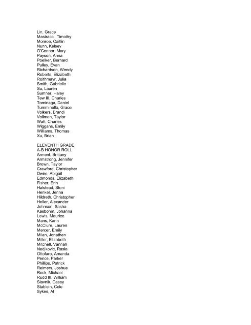 2009-10 3rd Qtr Honor Roll - York County Schools