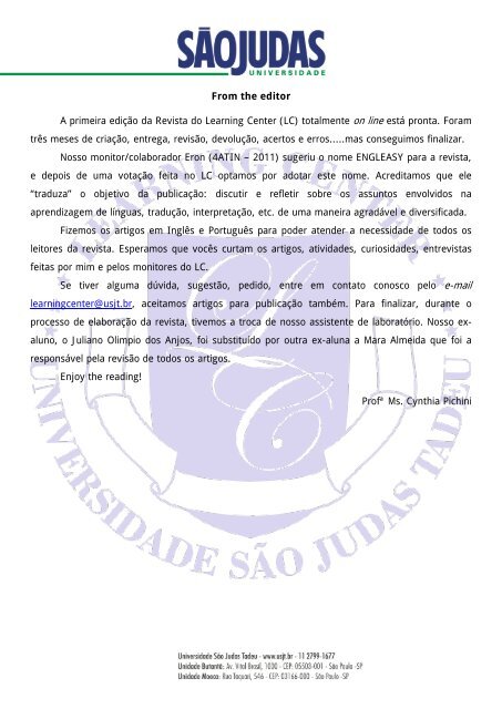 Edition Number 1 - Universidade SÃ£o Judas Tadeu