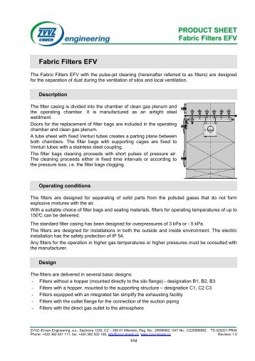 Fabric Filters EFV - ZVVZ a.s.