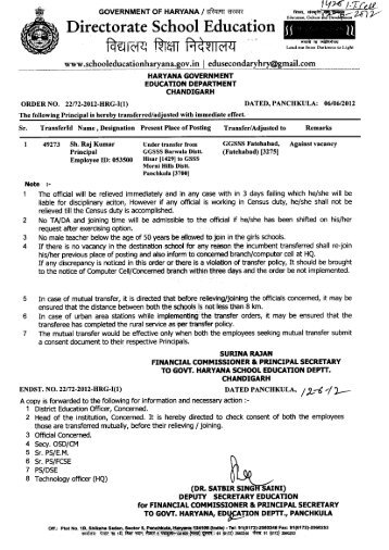 Dated, Panchkula, the 08/06/2012 - Directorate of School Education ...