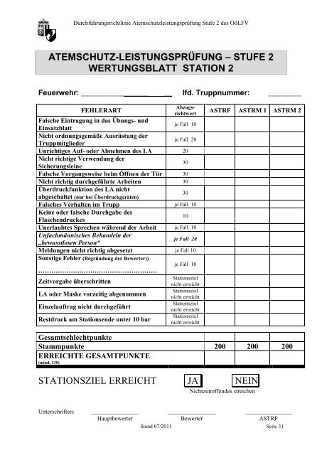 DURCHFÃHRUNGS- RICHTLINIE LEISTUNGSPRÃFUNG ATEMSCHUTZ STUFE 2