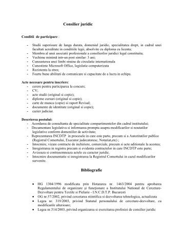 Consilier juridic Bibliografie - Institutul National de Cercetare ...