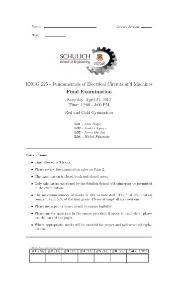 Fundamentals of Electrical Circuits and Machines Final Examination