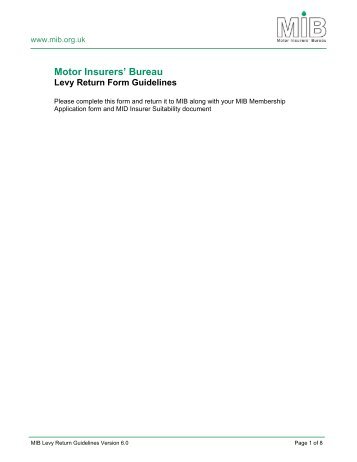 MIB Levy Return Guidelines Version 6.0 - the Motor Insurers' Bureau