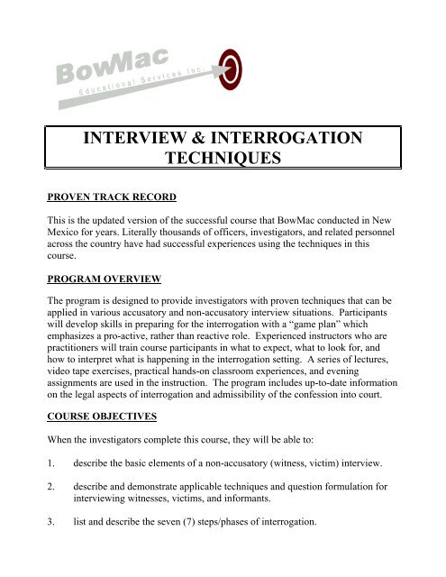 INTERVIEW & INTERROGATION TECHNIQUES