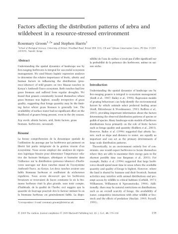 Factors affecting the distribution patterns of zebra and wildebeest in ...