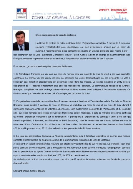 Lettre d'information consulaire de septembre 2011