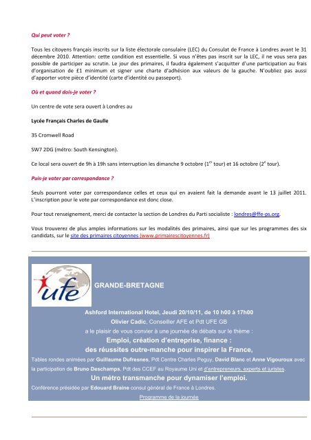 Lettre d'information consulaire de septembre 2011