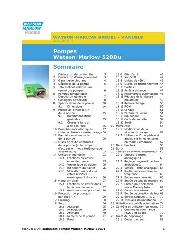 Pompes Watson-Marlow 520Du Sommaire - Watson-Marlow GmbH