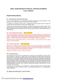 FINAL YEAR PROJECTS FOR B.Sc. PHYSICS STUDENTS ...