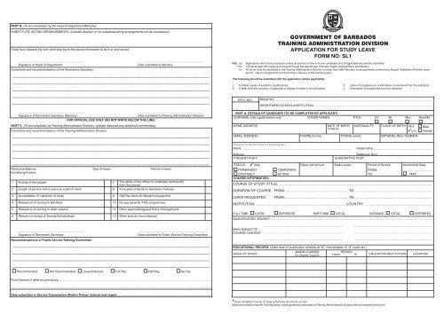 government of barbados training administration division application ...