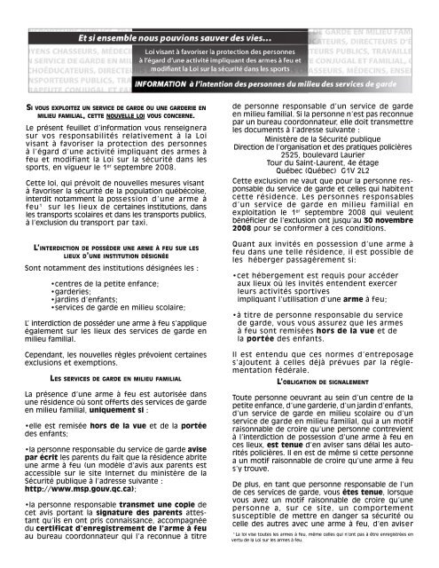 Feuillet d'information  l'intention des personnes du milieu des ...