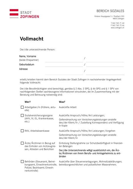 Vollmacht - Zofingen